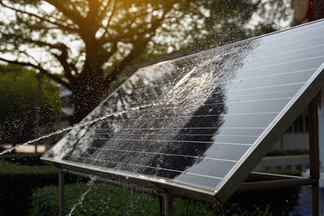 cleaning solar panels, Electric power supply, path lamp by using water to wash and remove dust or...