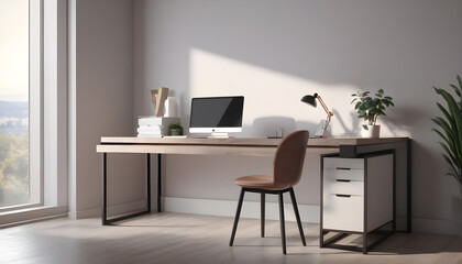 Modern office with empty desk and window 