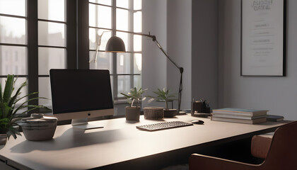 Modern office with empty desk and window 