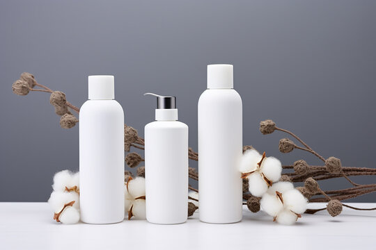 Beautiful spa and cosmetics products composition on wooden table Natural cosmetic products presentation Beauty, wellness, body care spa concept.