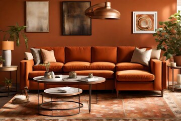  Vibrant electric orange sofa.