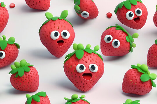 3d cute strawberry character render
