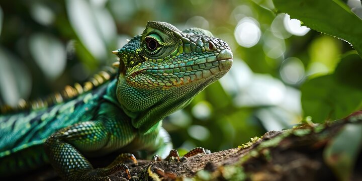 Vibrant Green Lizard on Branch - Captivating Image of Reptilian Life in Natural Habitat 