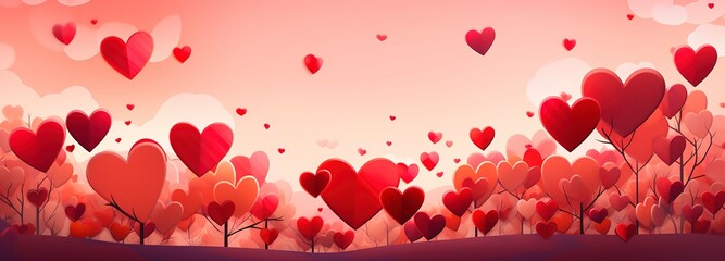 Valentine Day Background Illustration. Heart shaped tree, Happy Valentine's Day banners. Love, Heart.