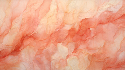 Interwoven fabric that forms a peach fuzz colored background. In the color of the year 2024. Flowing shapes in textile.