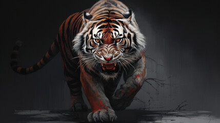 Tiger. Vector illustration, colorful, 3d rendering,vector graphics,Digital painting, Generate AI