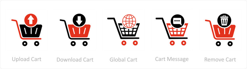 A set of 5 Business icon as upload cart, download cart, global cart