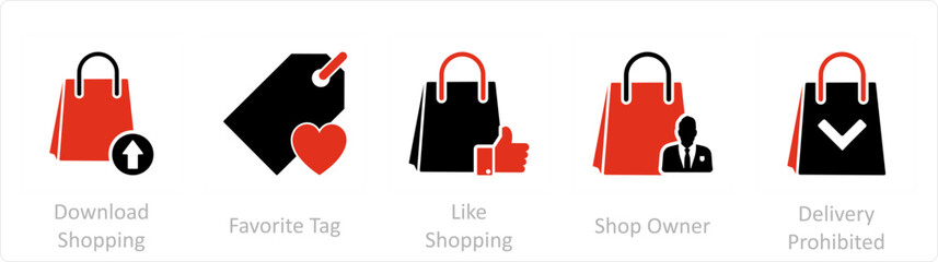 A set of 5 Business icon as download shopping, favorite tag, like shopping 