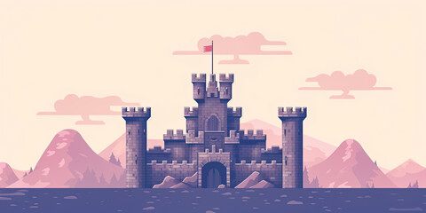 Castle background video game style illustration castles towers 8-bit, vintage computer graphics, generated ai - obrazy, fototapety, plakaty