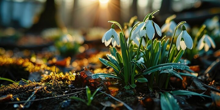 Selective Focus on Snowdrop Flower - Purity and Charm of Early Spring Bloom