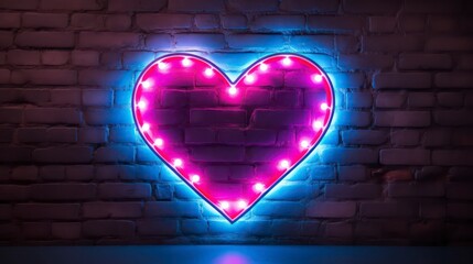Pink and blue neon hearts on the wall background. Generative AI