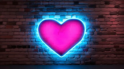 Pink and blue neon hearts on the wall background. Generative AI