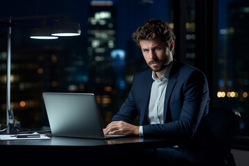 a closeup of businessman using laptop
