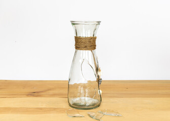 A decorative broken glass vase closeup