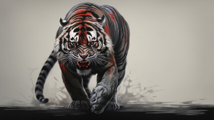 Tiger. Vector illustration, colorful, 3d rendering,vector graphics,Digital painting, Generate AI