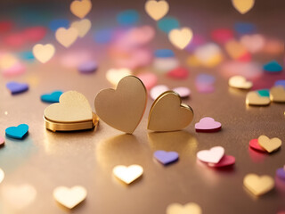 Obraz premium Pink heart and gold heart happy valentine's day