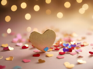 Obraz premium Pink heart and gold heart happy valentine's day