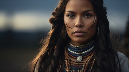 Portrait of Sioux woman - obrazy, fototapety, plakaty