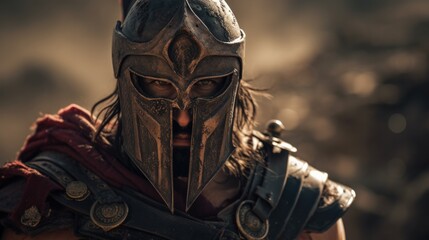 Portrait of Spartan warrior with mask