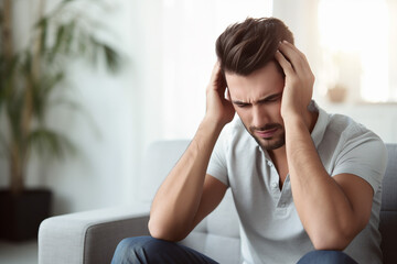 man suffering from depression sitting