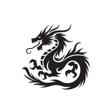 Minimal Dragon Elegance - A Refined Silhouette Depicting the Essence and Beauty of Dragons in a Clean and Contemporary Manner Dragon Silhouette
