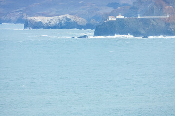 Rocky shore along the ocean coast in San Francisco, beautiful Californian nature landscape