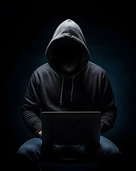 Anonymous hacker with computer laptop. Cybercrime, cyberattack, dark web concept.