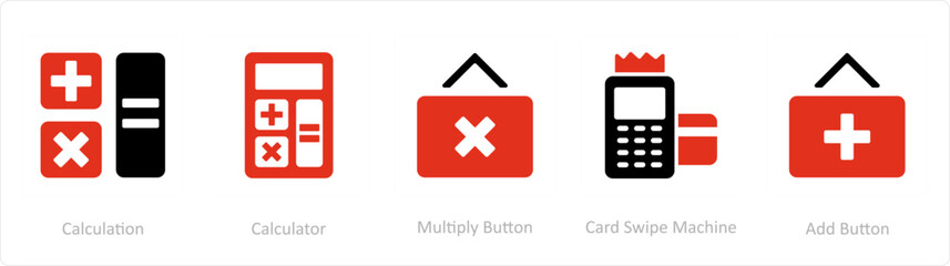 Obraz premium A set of 5 Business icons as calculation, calculator, multiply button