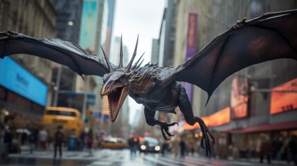 Pteranodon Dinosaur in city without people
