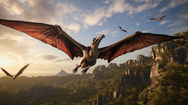 Pteranodon Dinosaur in city without people