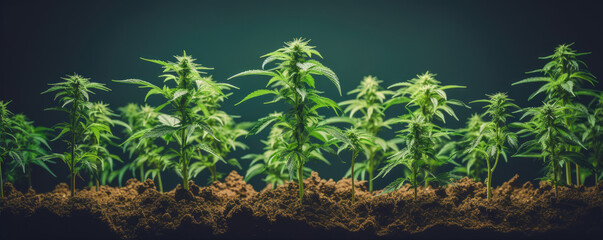 Marijuana plant grow in greenhouse. Fresh mrihuana for medicine bussiness. - obrazy, fototapety, plakaty