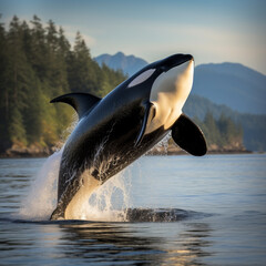 Fototapeta premium Orca jumping in the sea.