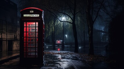 Red phone booth on the street