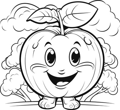 Apple fruit vector image, coloring page