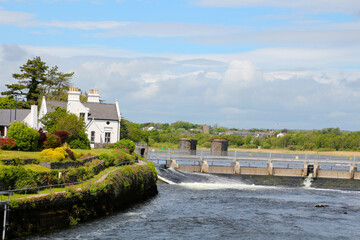 Salmon weir in the Corrib River in Galway, Ireland 