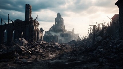 Ruins of a city after war - obrazy, fototapety, plakaty
