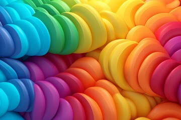 3D Inflated Puff Rainbow Seamless Pattern:
