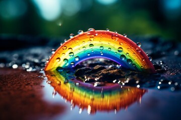 A brilliant rainbow, consisting of seven colors: red, orange, yellow, green, blue, indigo and purple, depth of field control method