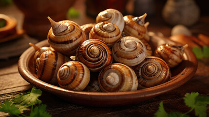 Escargot, a classic French dish of cooked snails, an elegant culinary offering