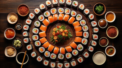 Diverse sushi assortment a blend of savory rolls, perfect for a flavorful Japanese dining experience