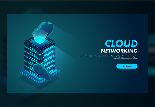 Cloud Networking Concept Based Landing Page Design with 3D Cloud Server.