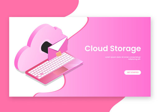 Cloud Storage Concept Based Landing Page Design with Online Mailing from Laptop Connected Cloud Server.
