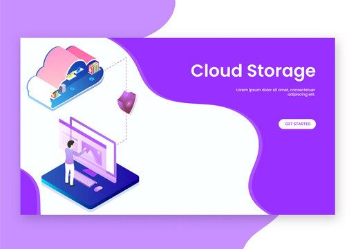 Cloud Storage Concept Based Landing Page Design in Purple and White Color.