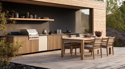 Scandinavian design of simple outdoor kitchen - obrazy, fototapety, plakaty