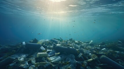 Fototapeta na wymiar Sea polluted with plastic bottles and trash