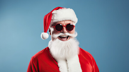 Obraz premium Smiling Cool Santa Claus. Isolated on blue background