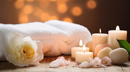 e spa environment with attention to details like candles, soft towels, and soothing colors. Highlight the couple's expressions of relaxation and enjoyment