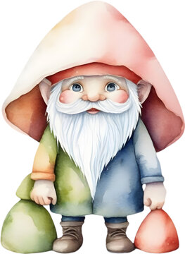 Cute gnome watercolor painting. 