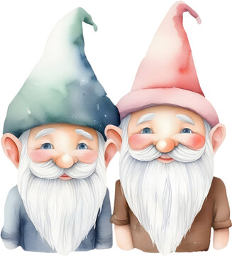 Cute gnome watercolor painting. 