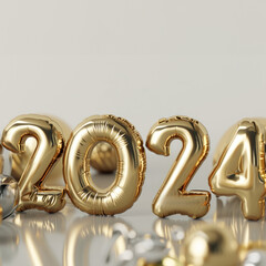 3d render 2024 happy new year concept card creative background.